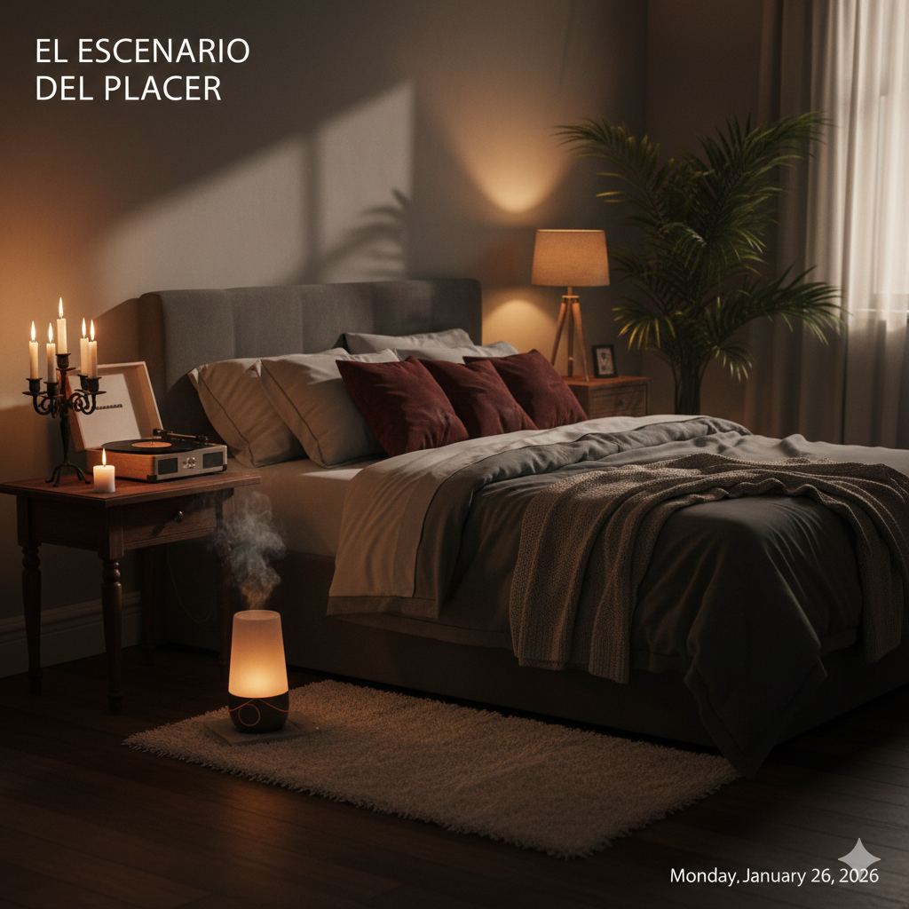 Ambiente íntimo premium con velas difusor de aromas y música para noche romántica México Garley Crazy