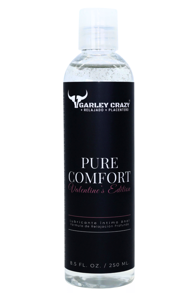 Lubricante intimo anal Garley Crazy Pure Comfort Valentine Edition 250ml efecto relajante fondo blanco.